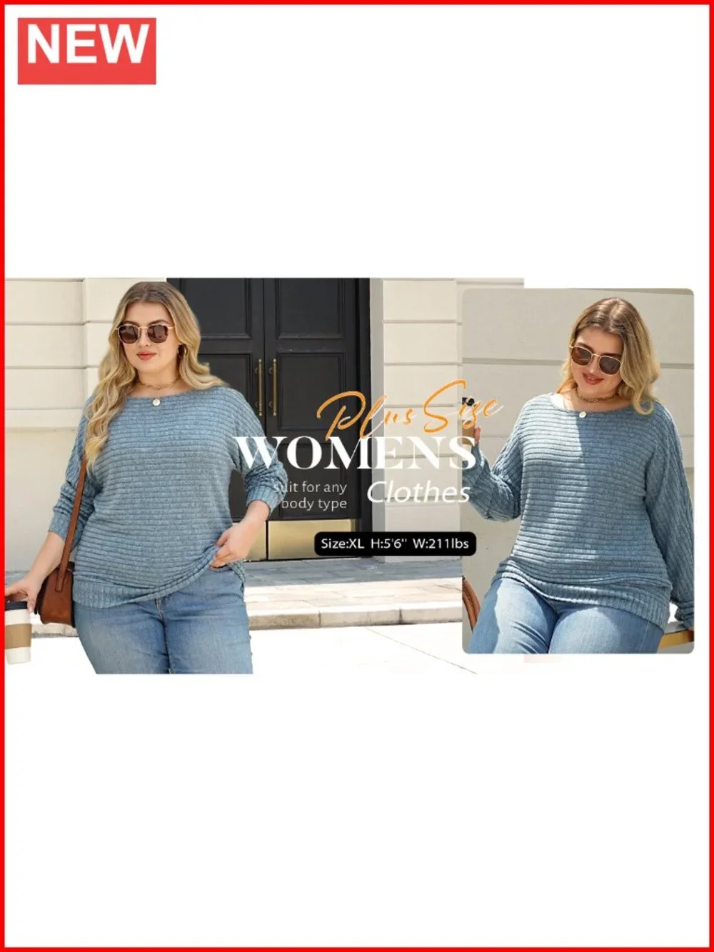 Sampeel Women's Long Sleeve Tunic Top Crewneck Batwing Oversized Sweater